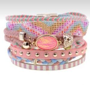 Beautiful multi-strand women's rope and leather bracelets. Secure Magnetic clasp